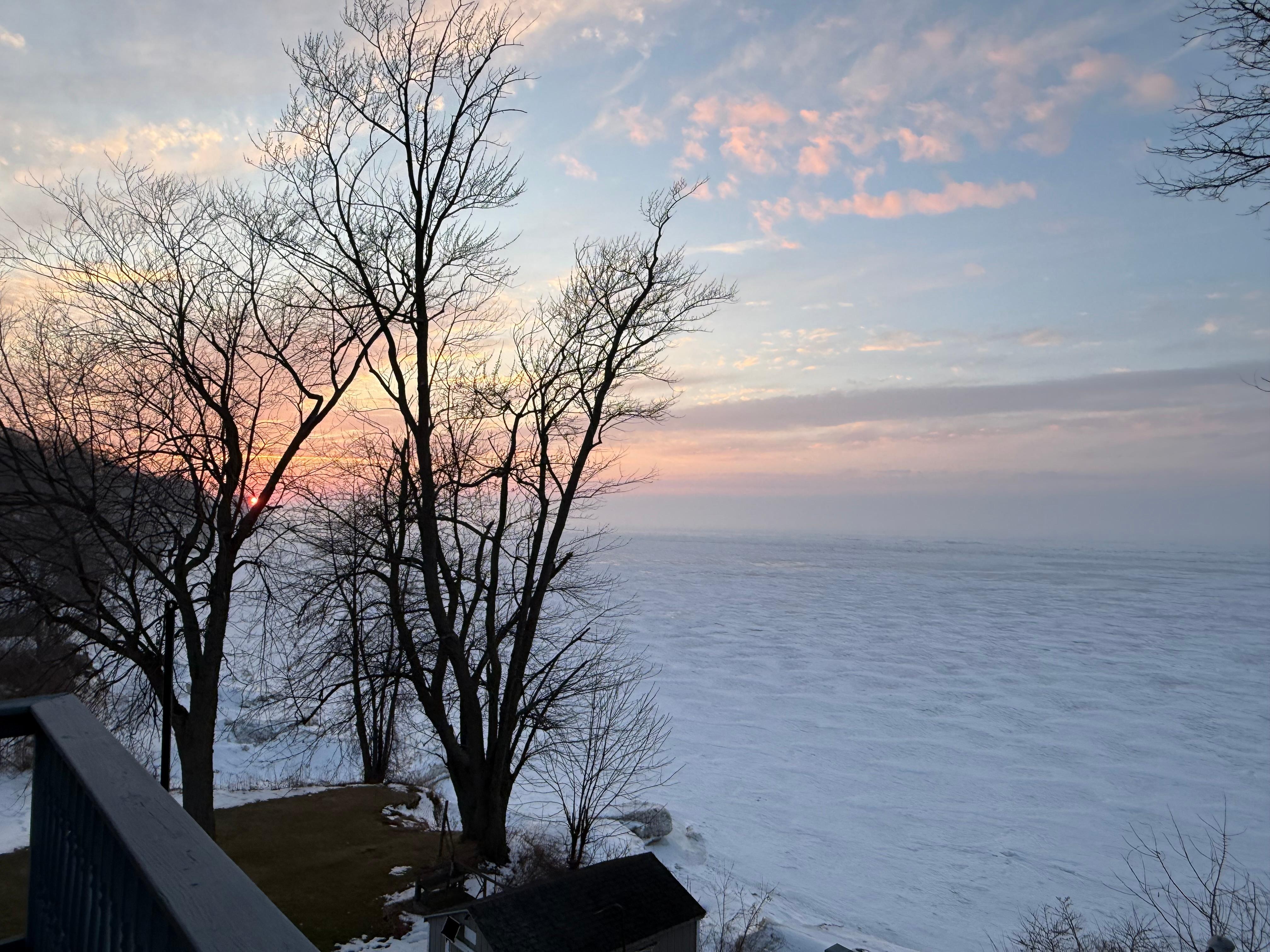 View off the bedroom balcony during winter. 
