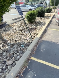 Trash and cigarette Butts everywhere in the parking lot