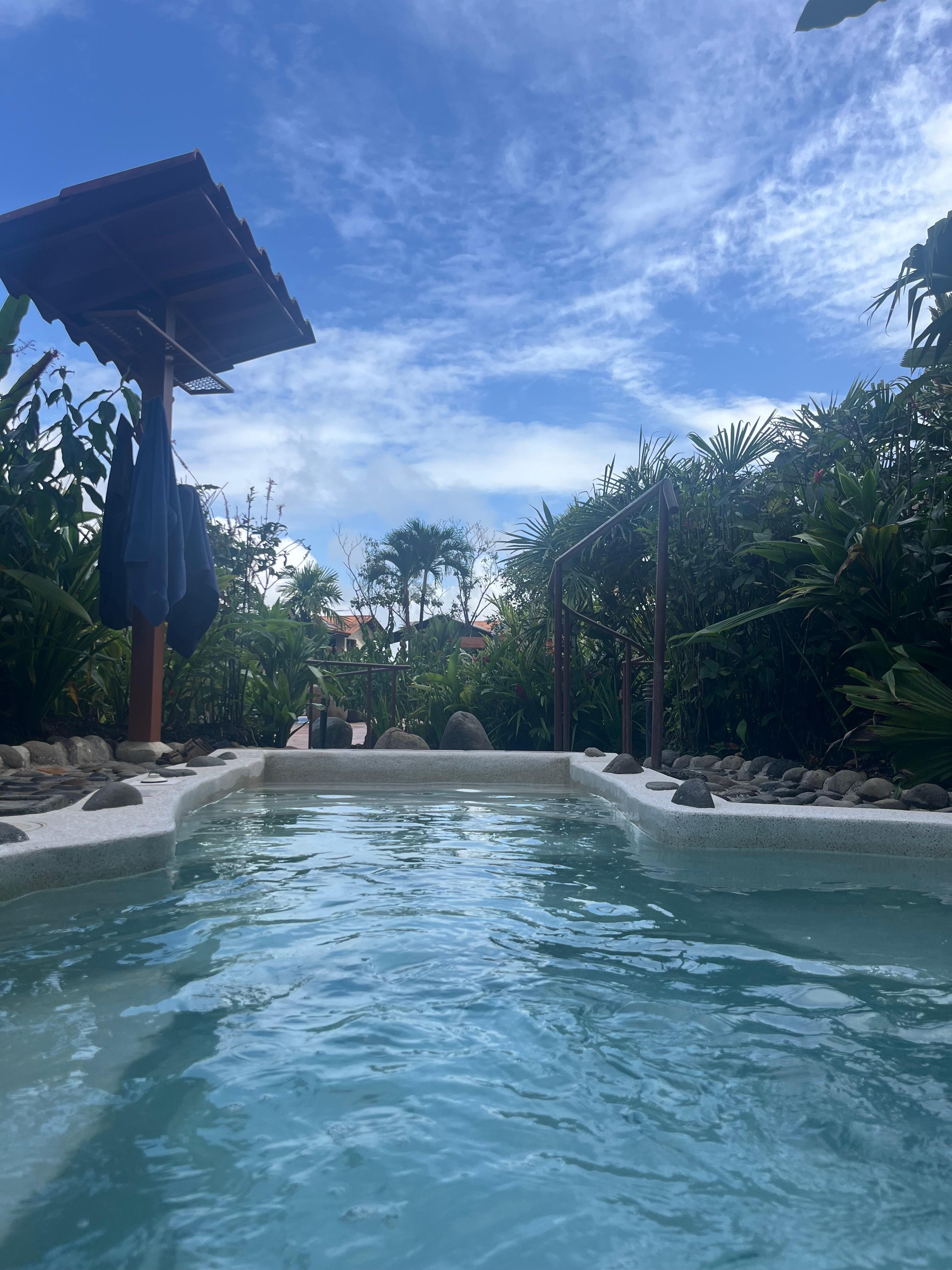 “Hot” tub. Wasn’t hot but was private. 