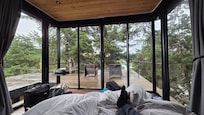 Panoramic window views from bed! Upper bedroom of cabin 13!