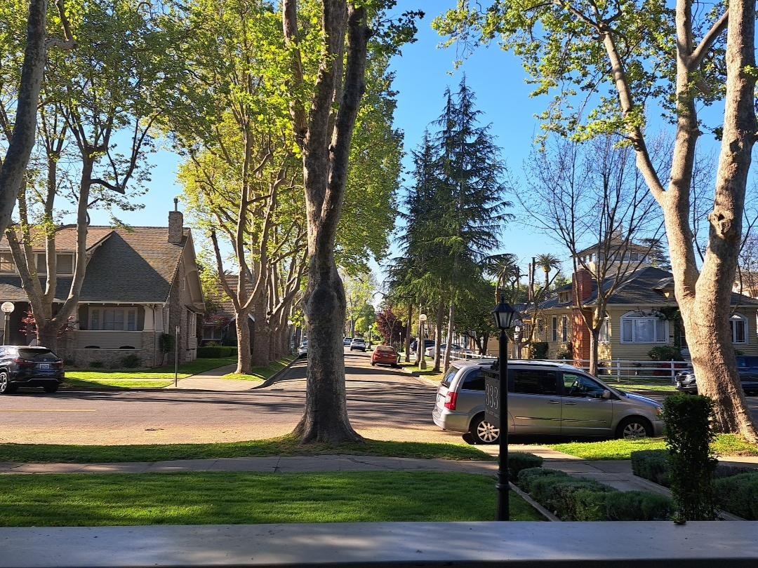 The view from the front porch rolling chairs...
