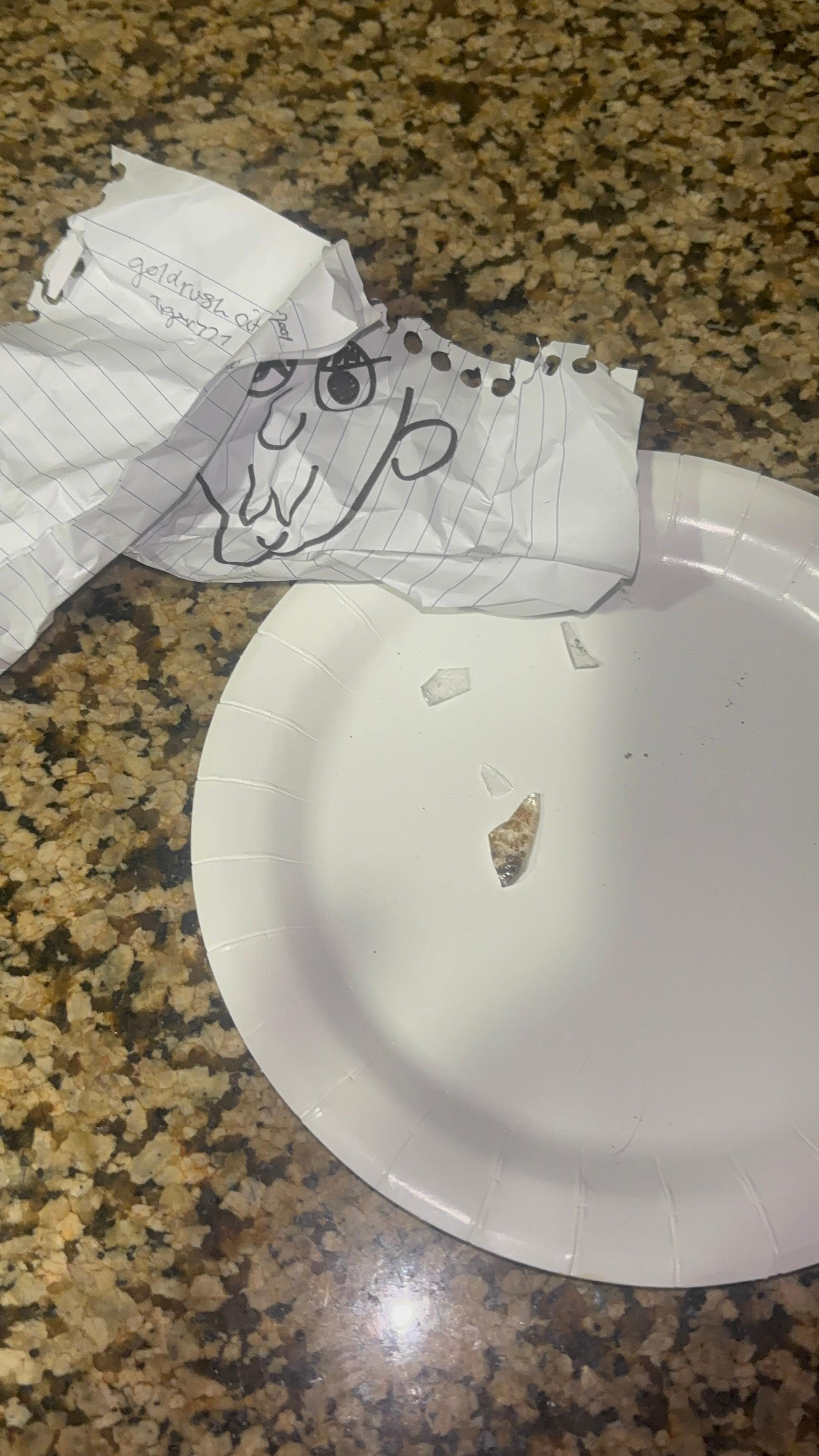 Glass from a pipe that was broken on the floor thank goodness I was wearing shoes 