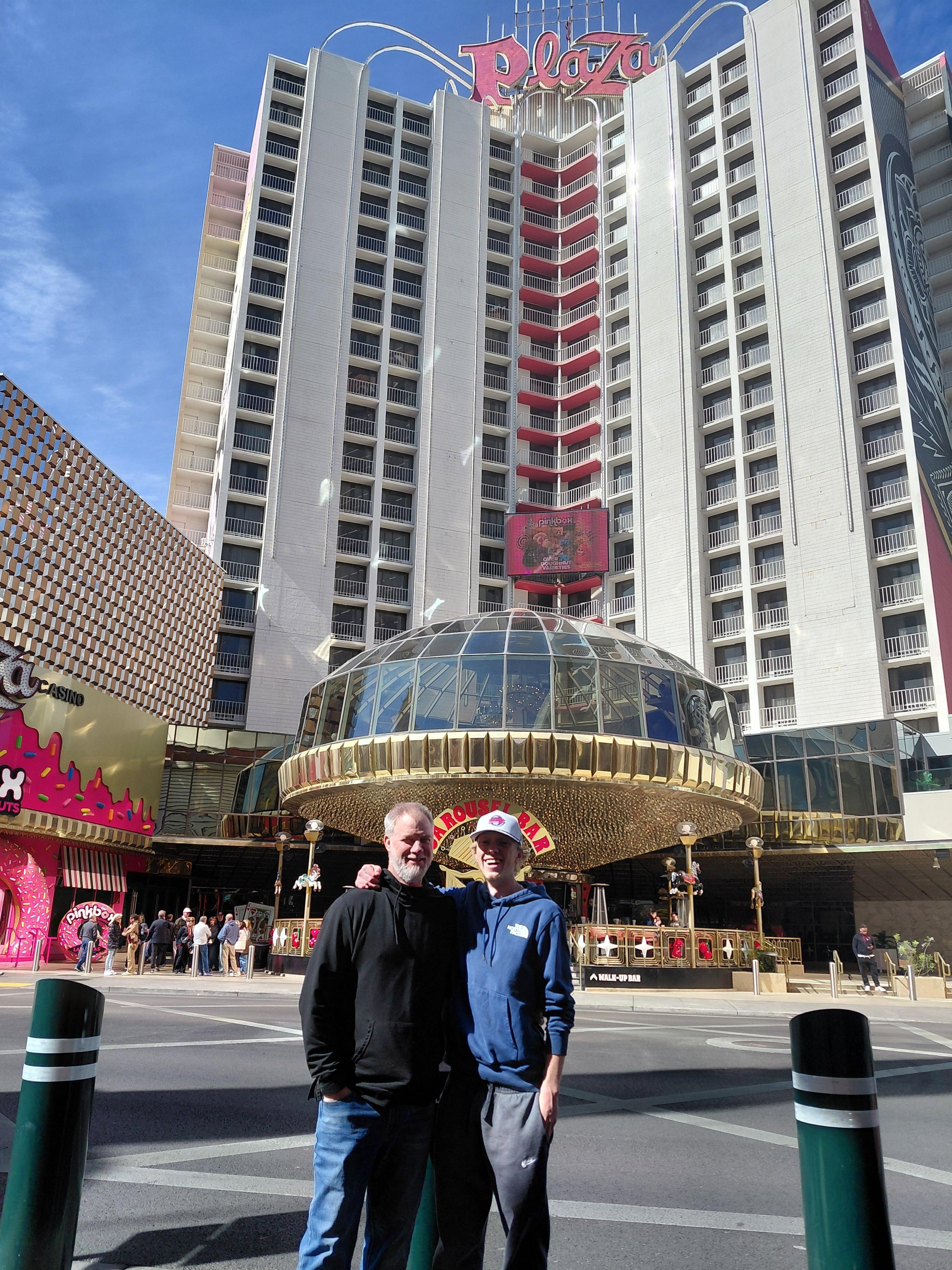 My Husband and Son in front of the Hotel
