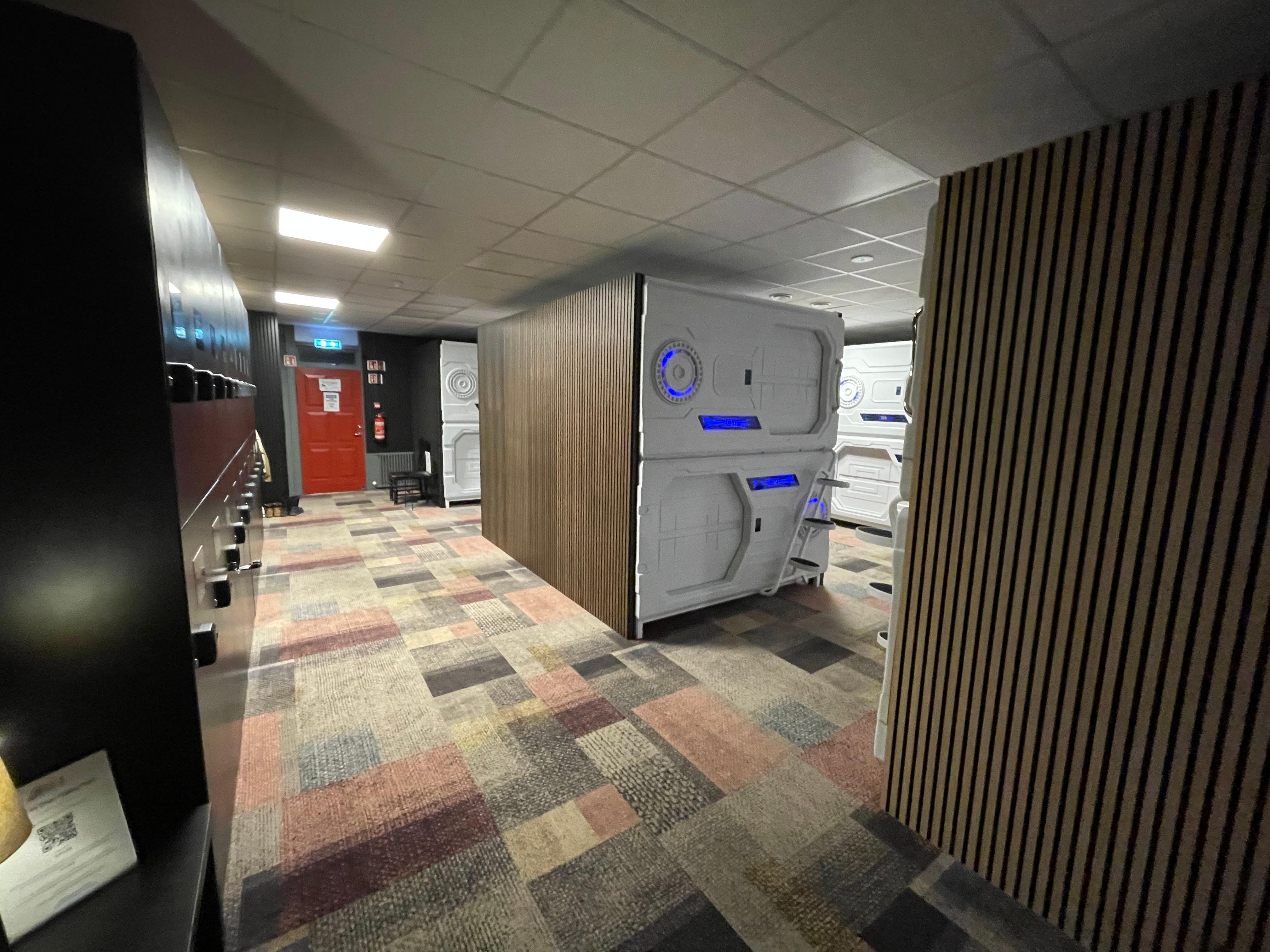 Teh room with the stacked pods