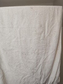 Only soiled bath towel left in the room.