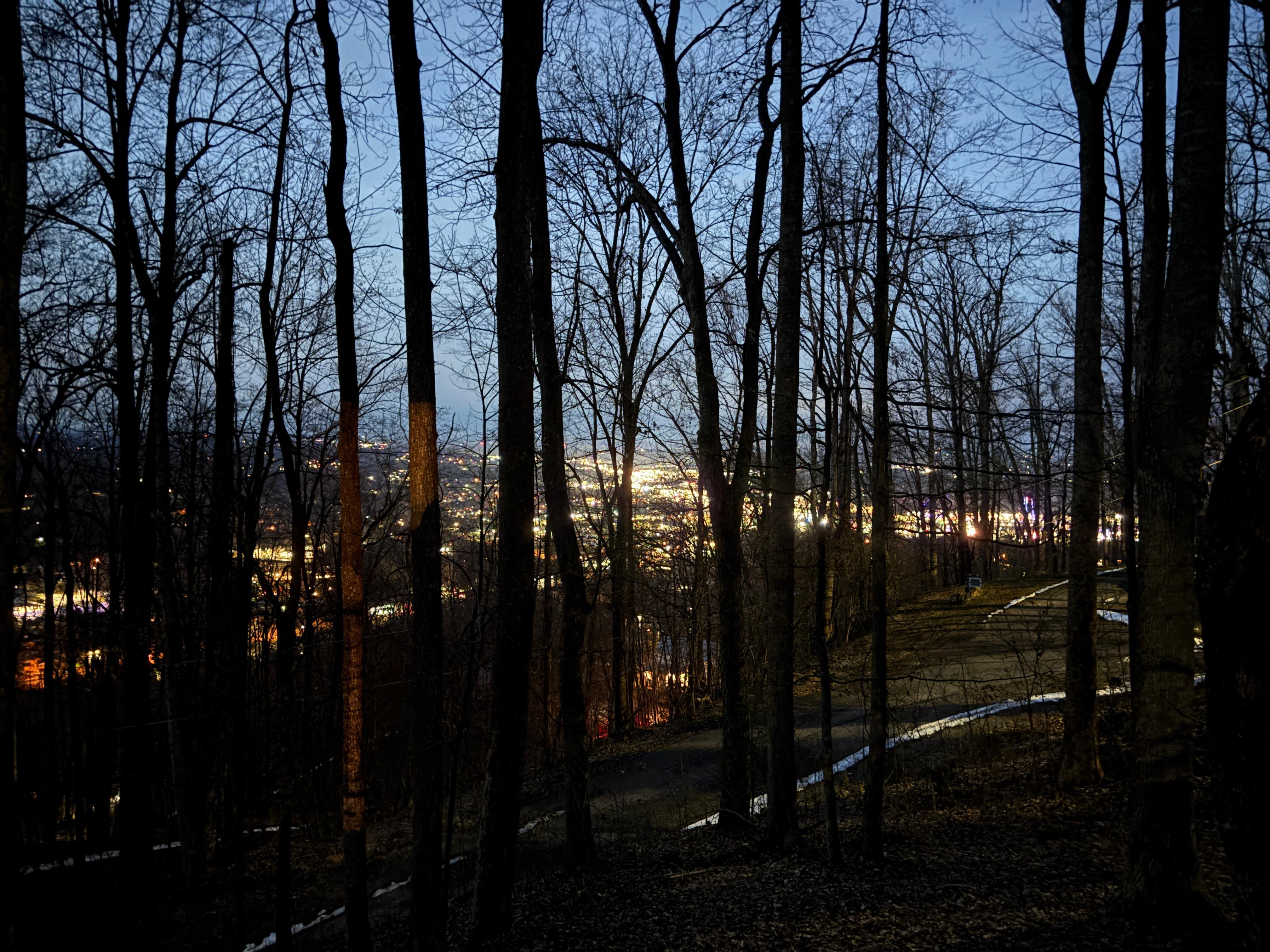 View from cabin at night .