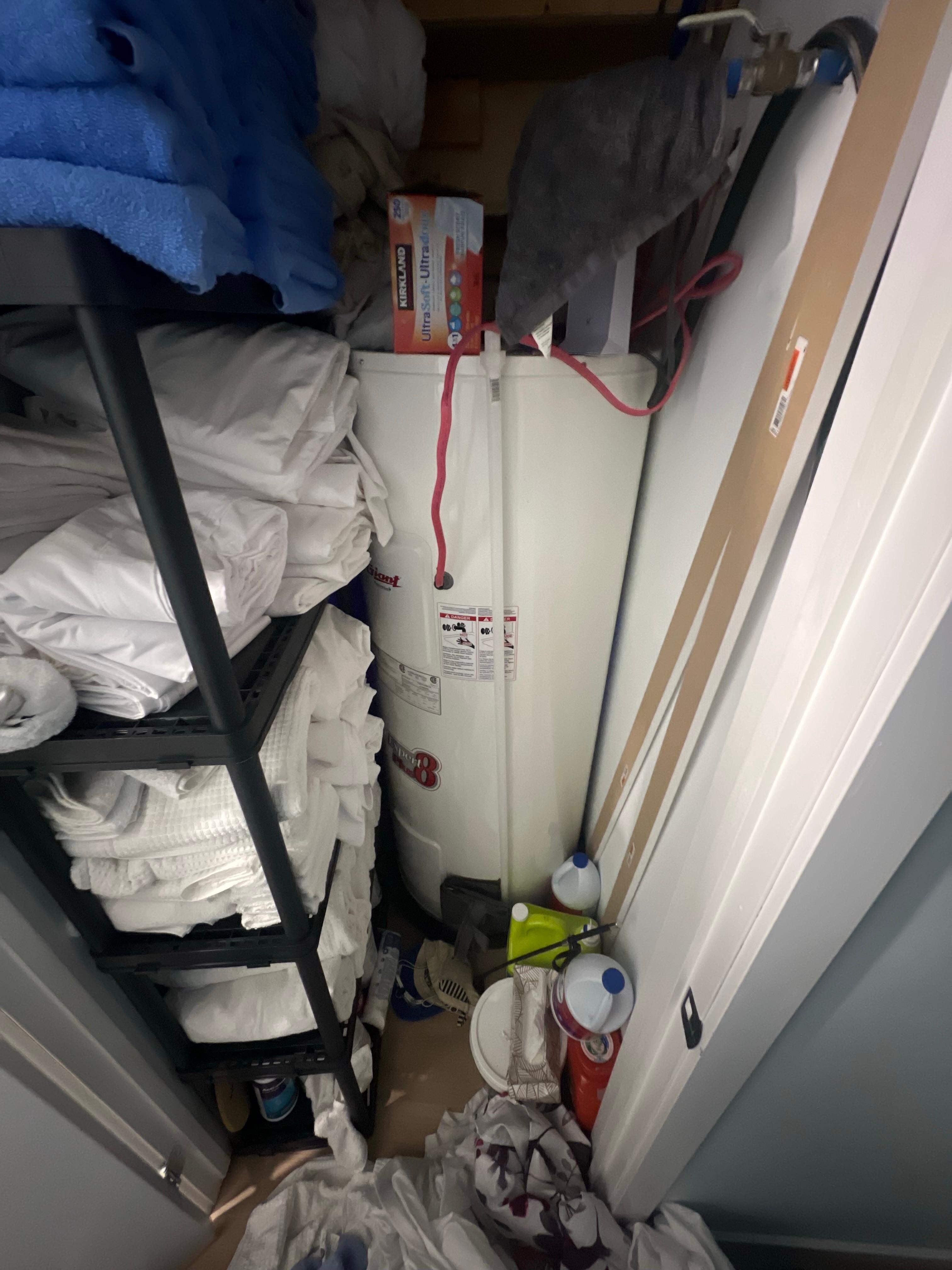 We were asked to remove all the contents of the small closet to get behind them to turn on the swtich. This is after we had removed half of the contents.