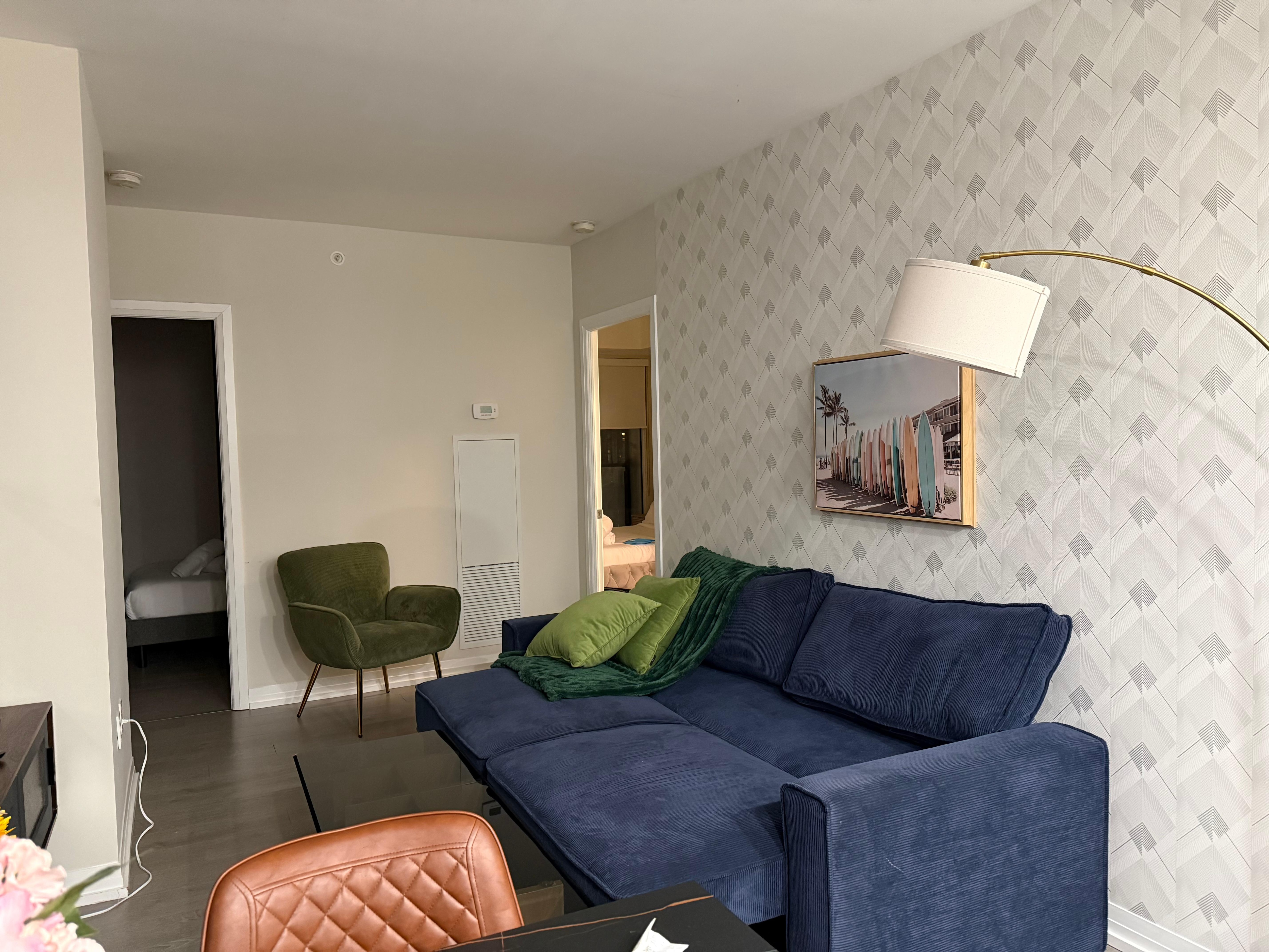 Living room with big sofa bed