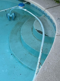 Poor steps have algae and sharp surfaces that would 100% cut your kids feet