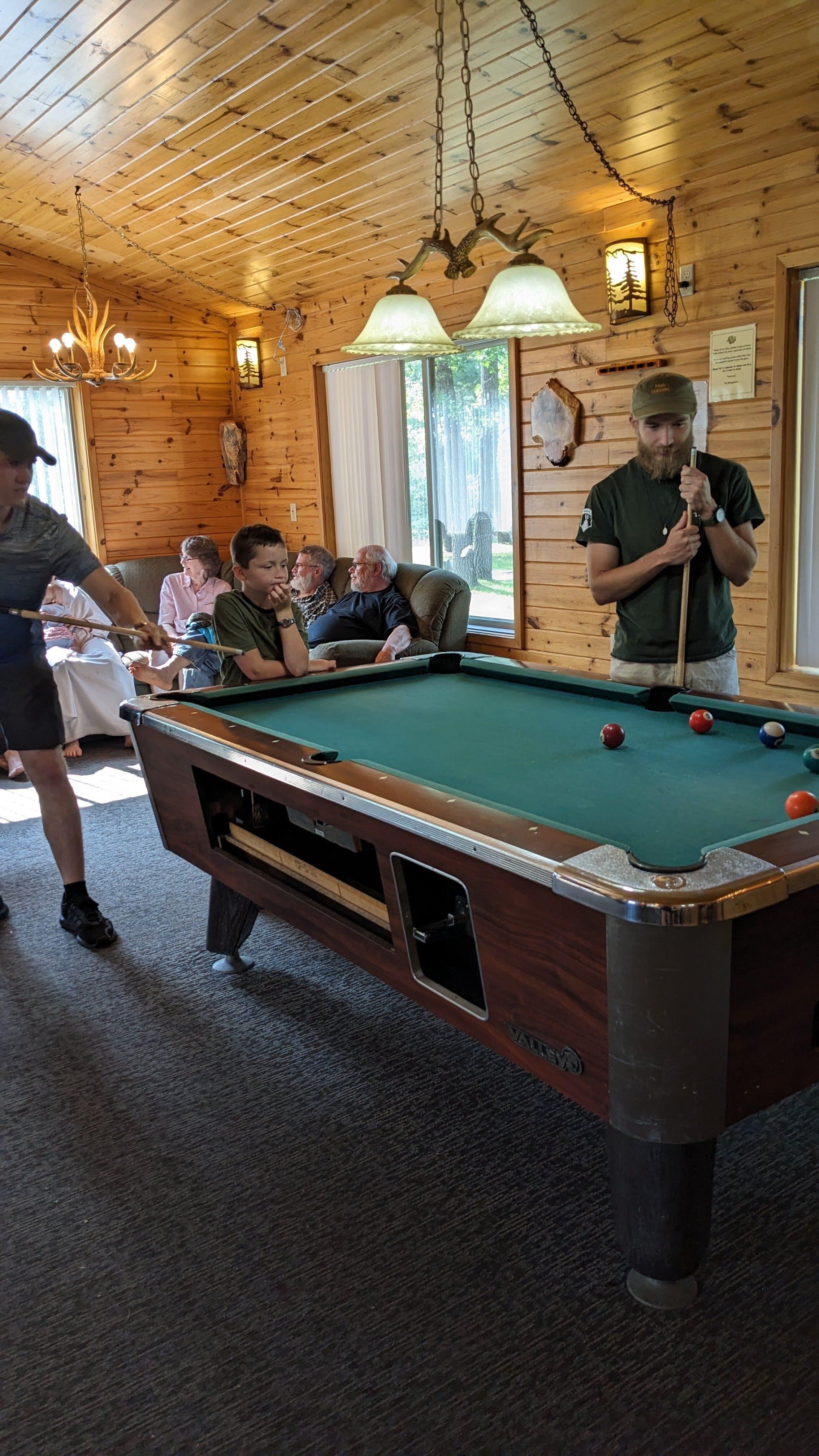 Pool,games,reading, eating inside or out.  18 adults, 18 children.