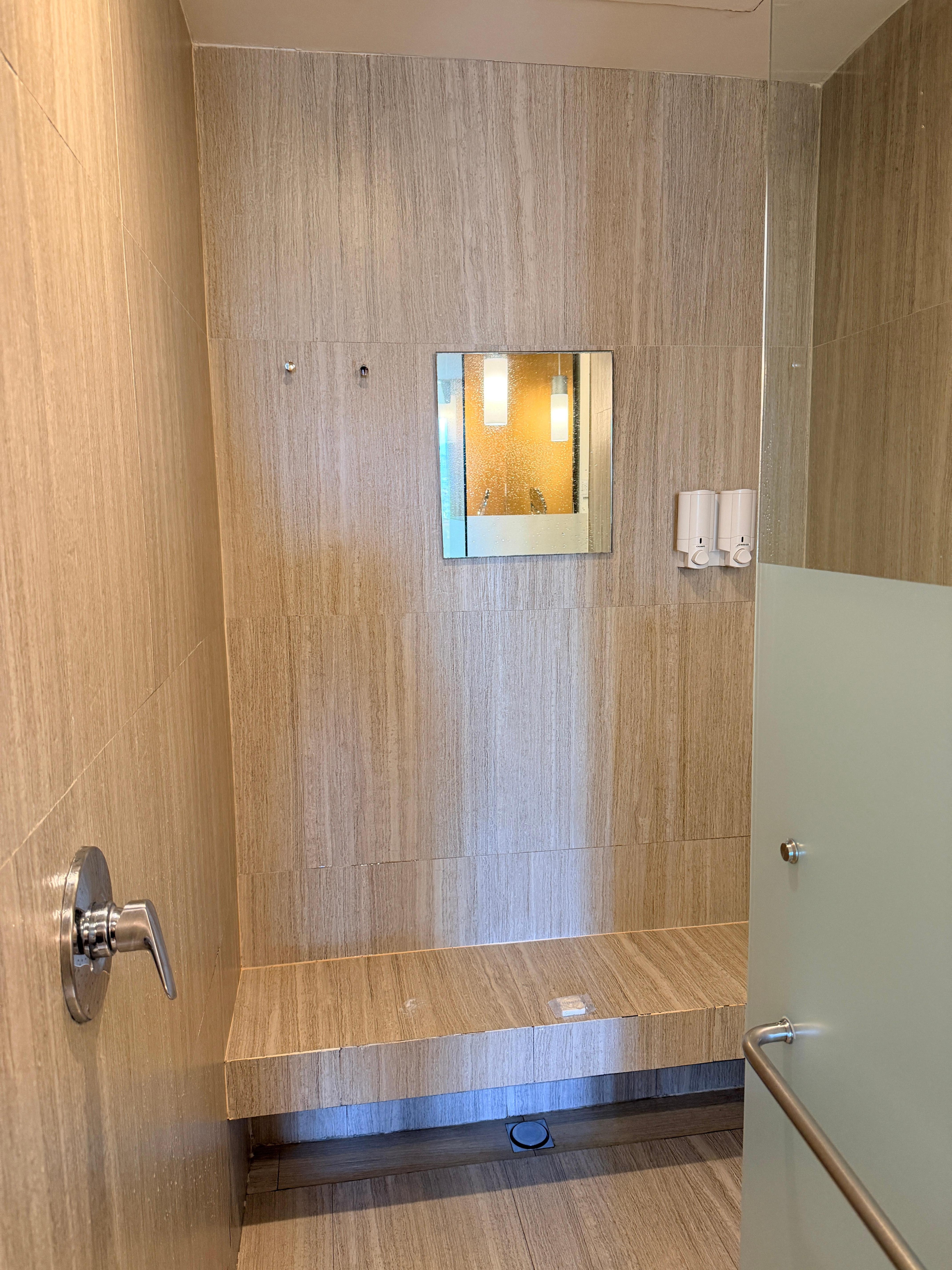 The shower was about 5 feet x 6 feet