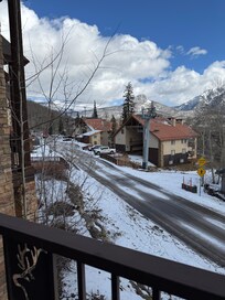 Looking out the balcony to the lift .