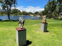 sound sculptures by lake
