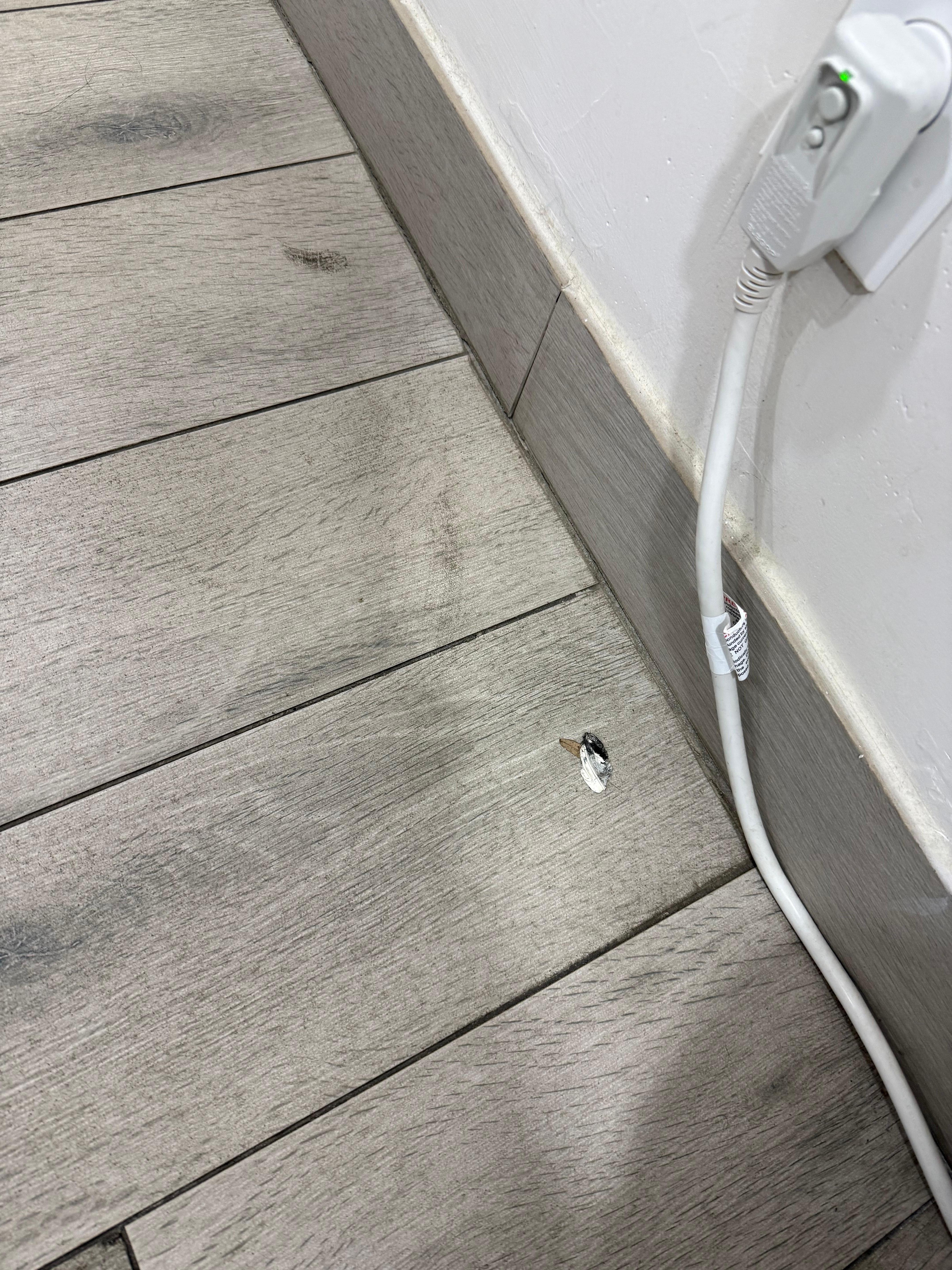 Scuffed and nicked up dirty flooring. Wear your socks until you hop in bed