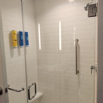 Shower with unique dispensers for wash/shampoo/ conditioner