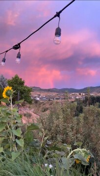 Colourful sunset as thunder storm emerges.