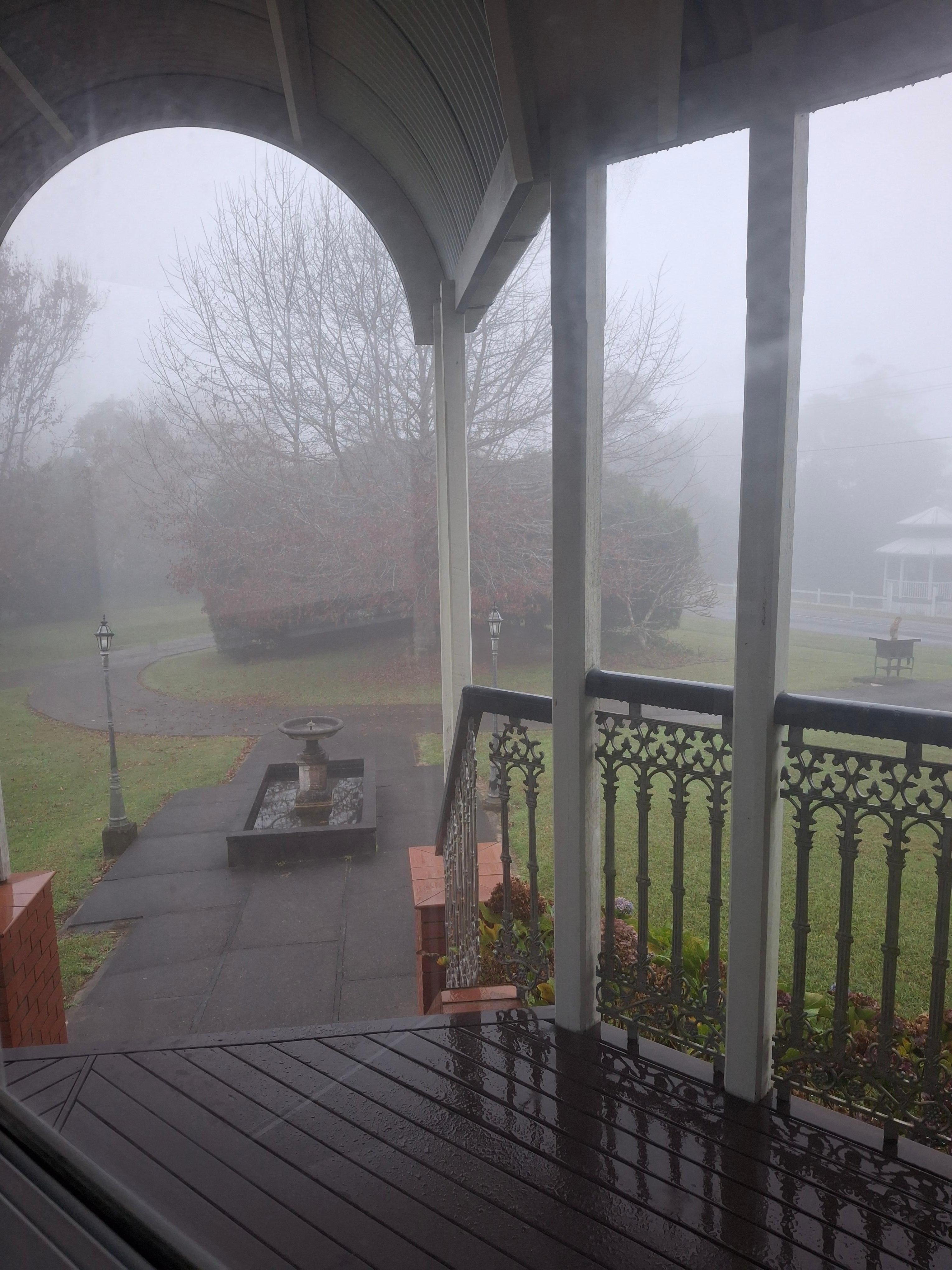 A foggy day,looking out the front stairs 