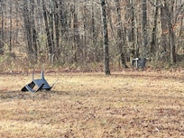 Chairs thrown in the woods and one broken