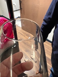 The glass I was told to drink out of in my room which crusted residue on it.