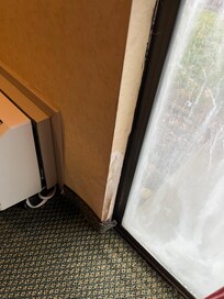 peeling off all, floor and very dirty windows (couldn’t tell if it was inside or outside )