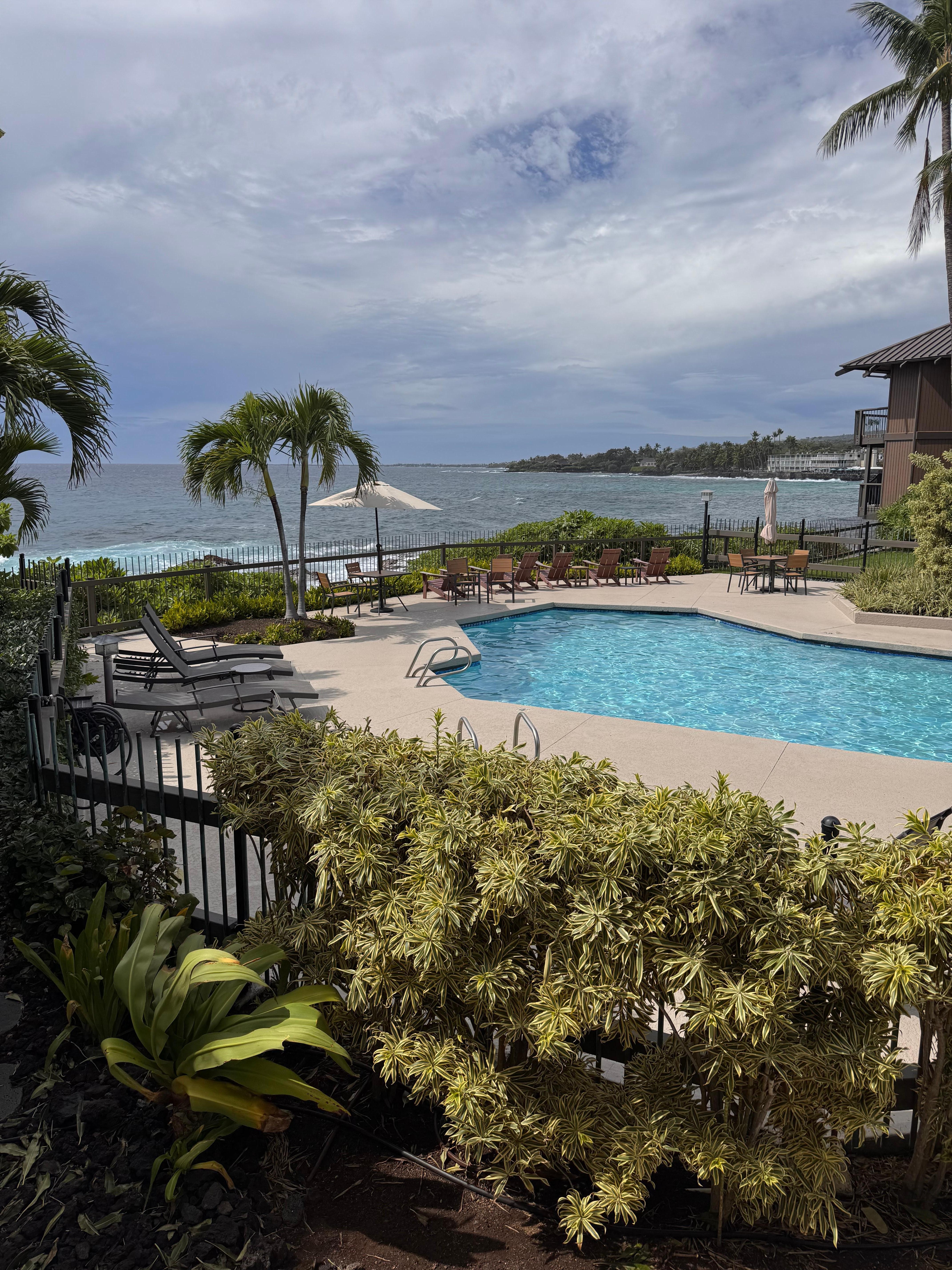 View out balconies to pool and ocean