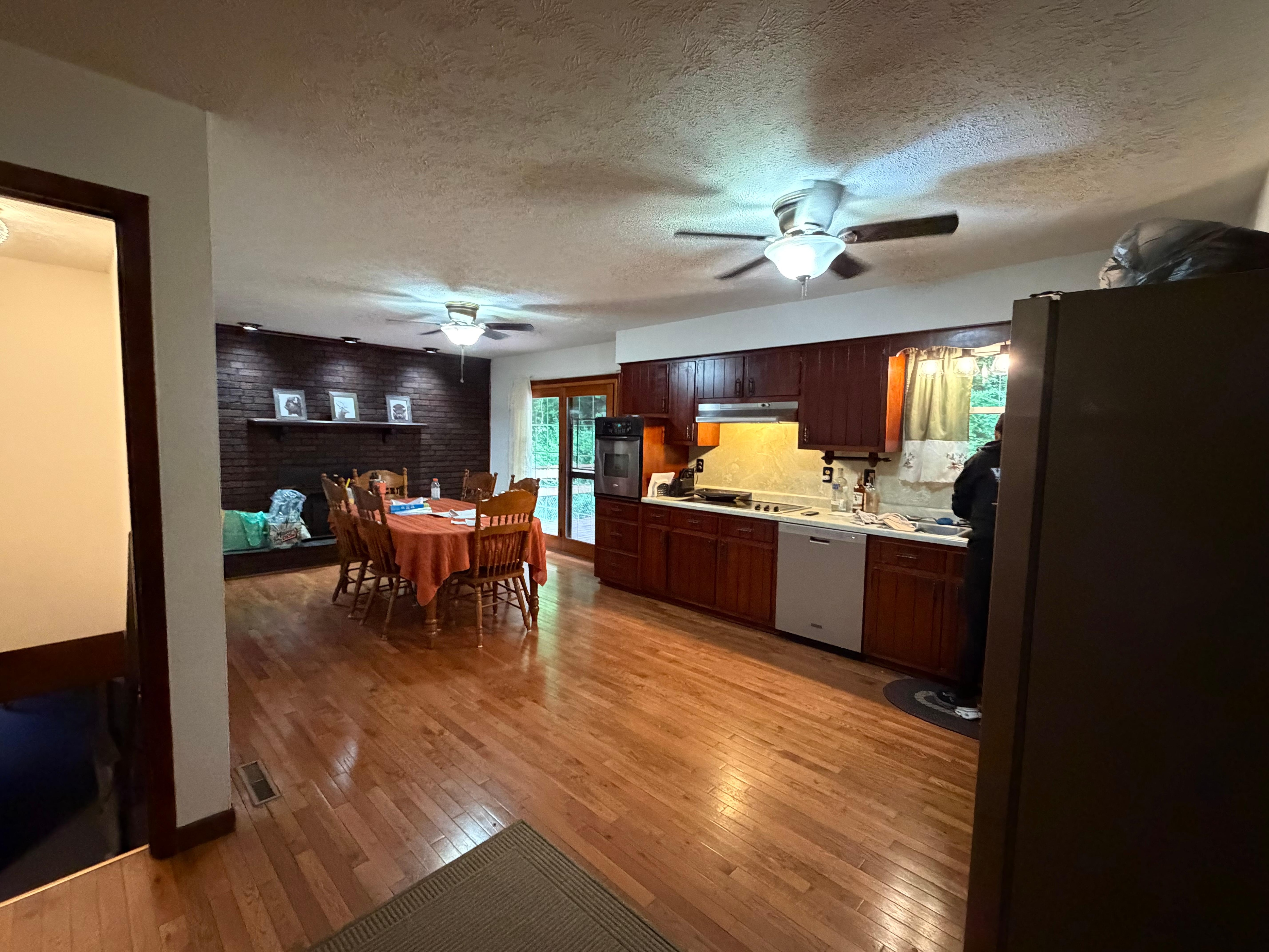 Large kitchen table to seat large crowd with room to cook