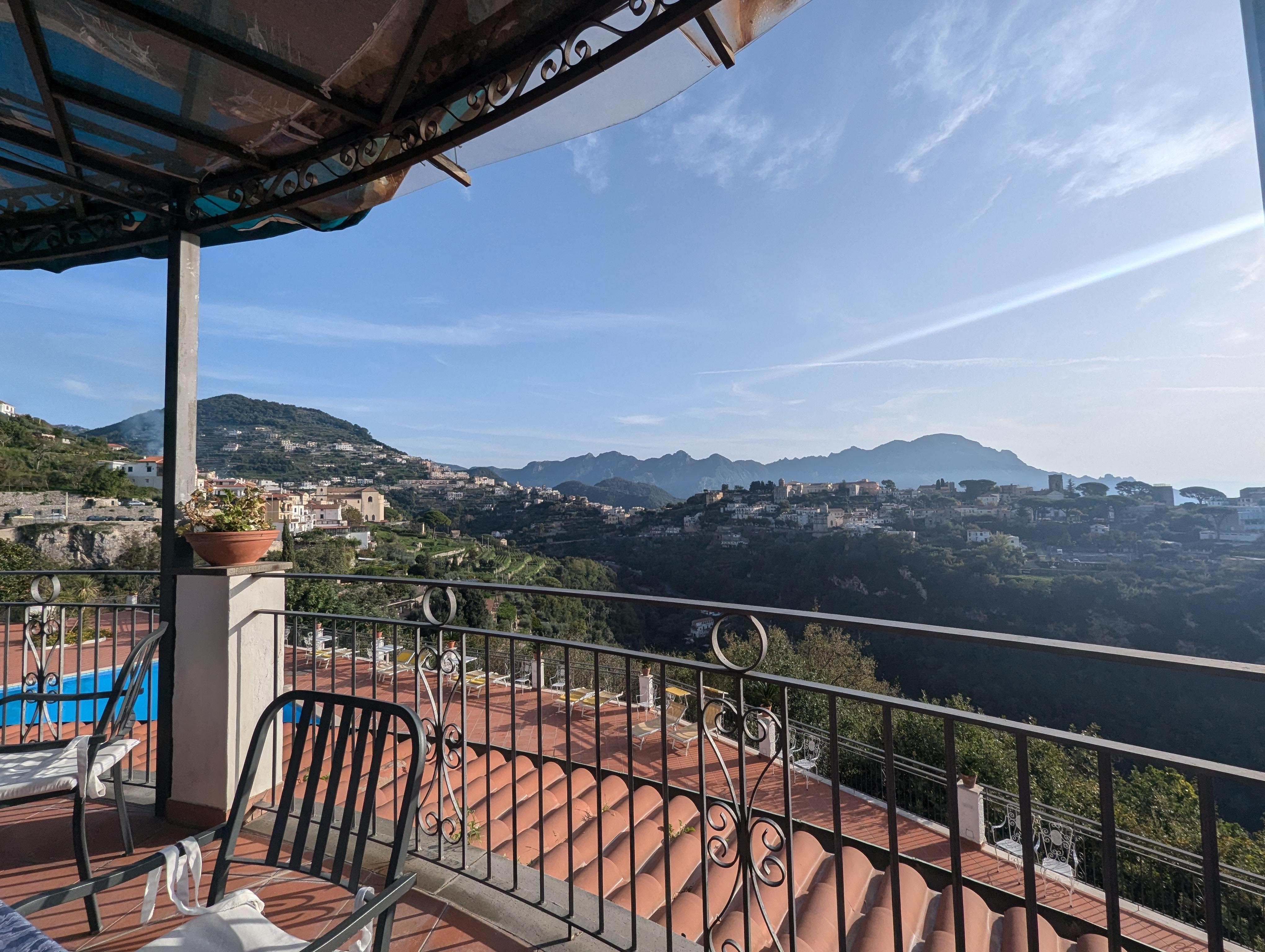 Breakfast view over Ravello and the mountains.