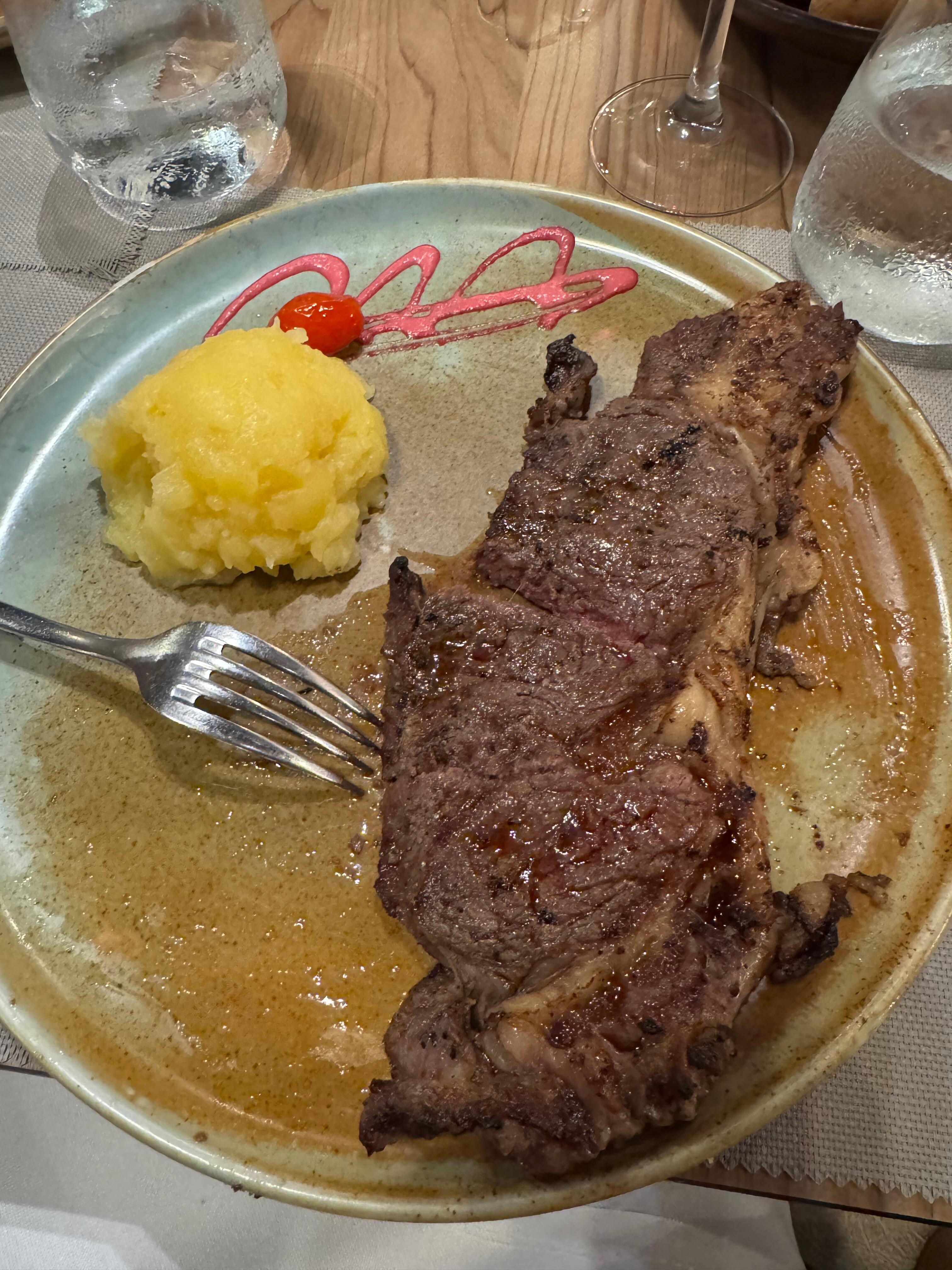 Over cooked, fatty steak from the steakhouse