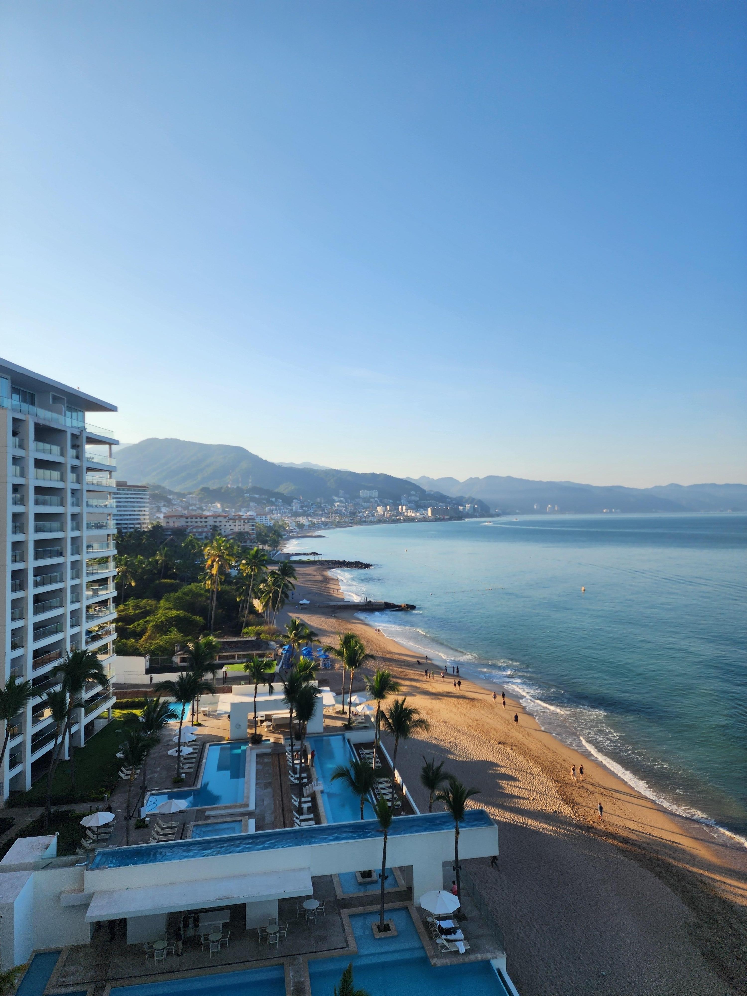 View down the beach from our balcony