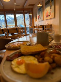 Breakfast at hotel restaurant With view