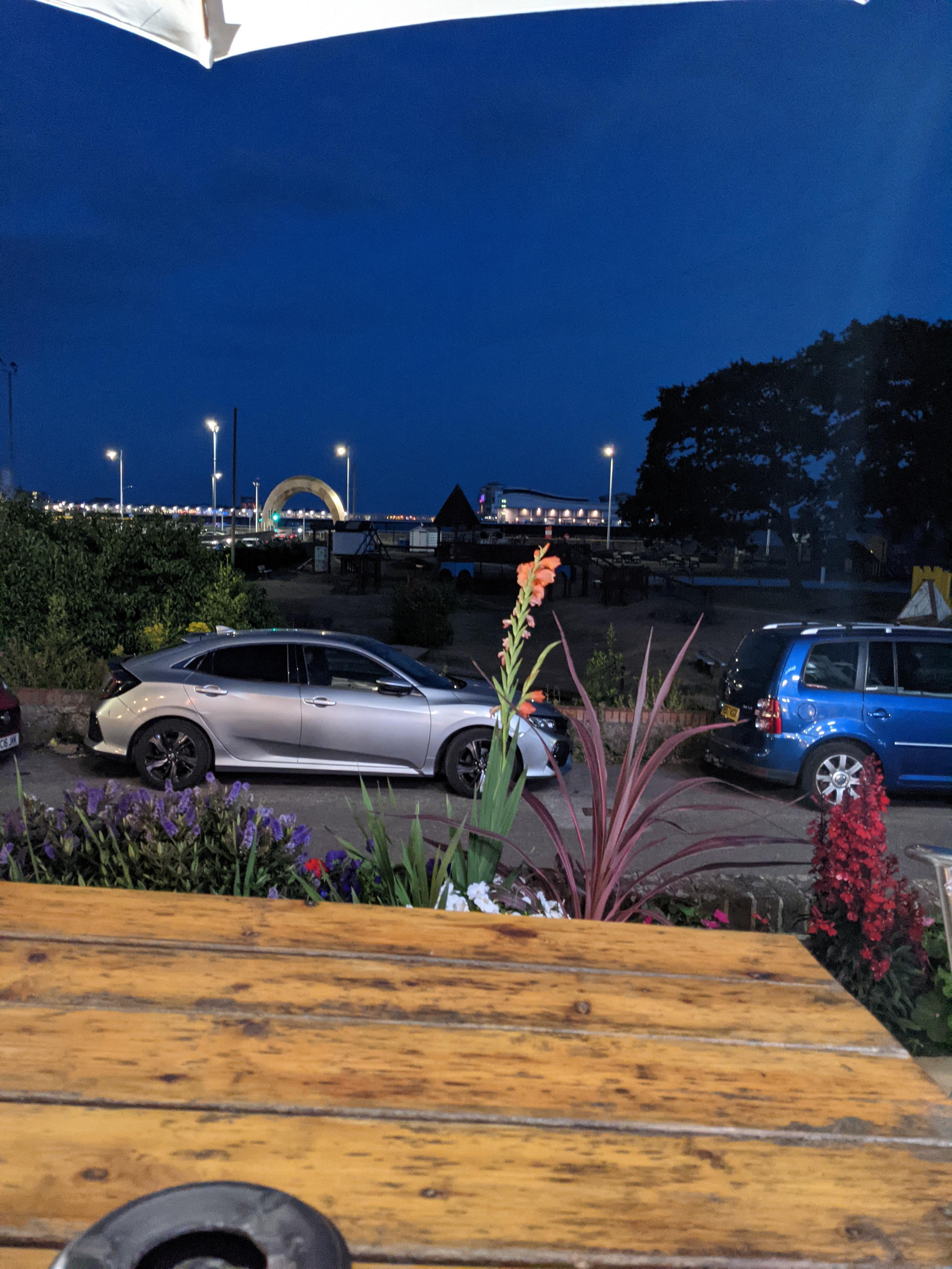 View from patio at night