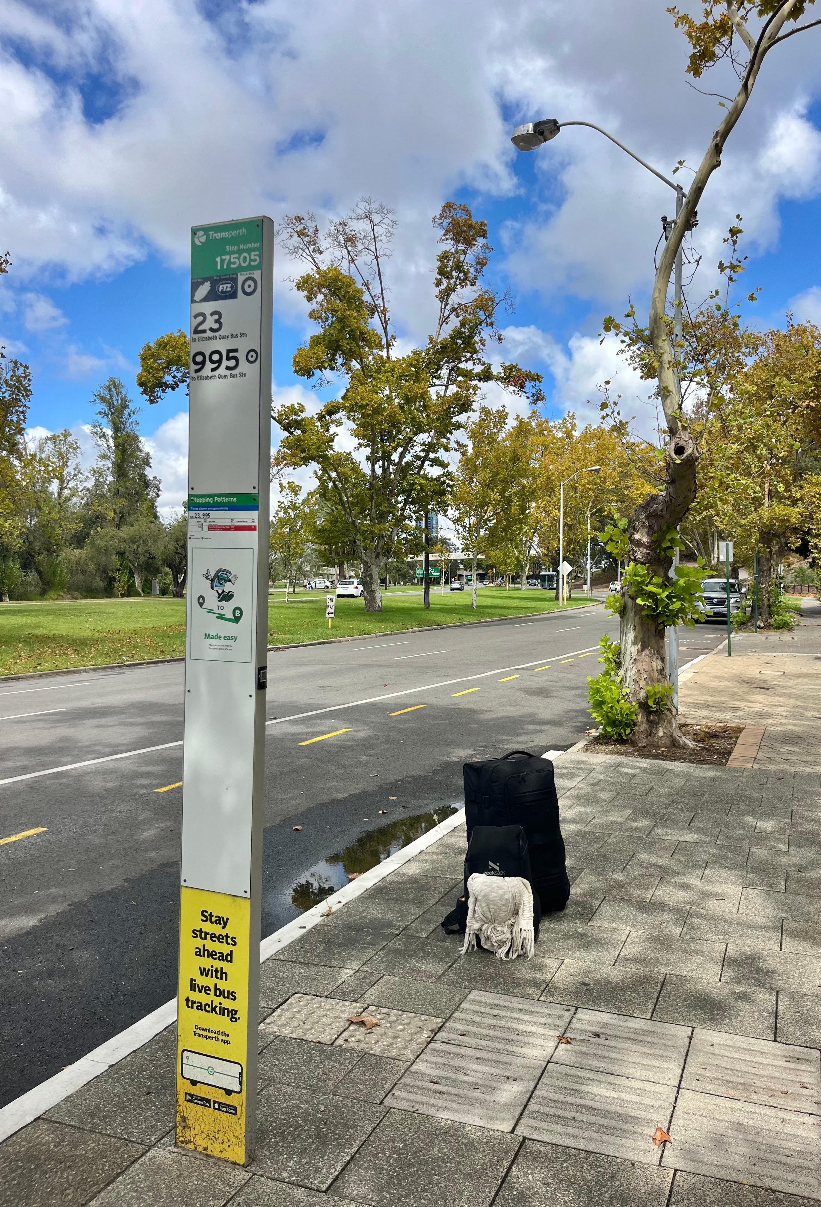Busstop outside the hotel