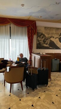 Relaxing in the hotel before our train trip to Rome