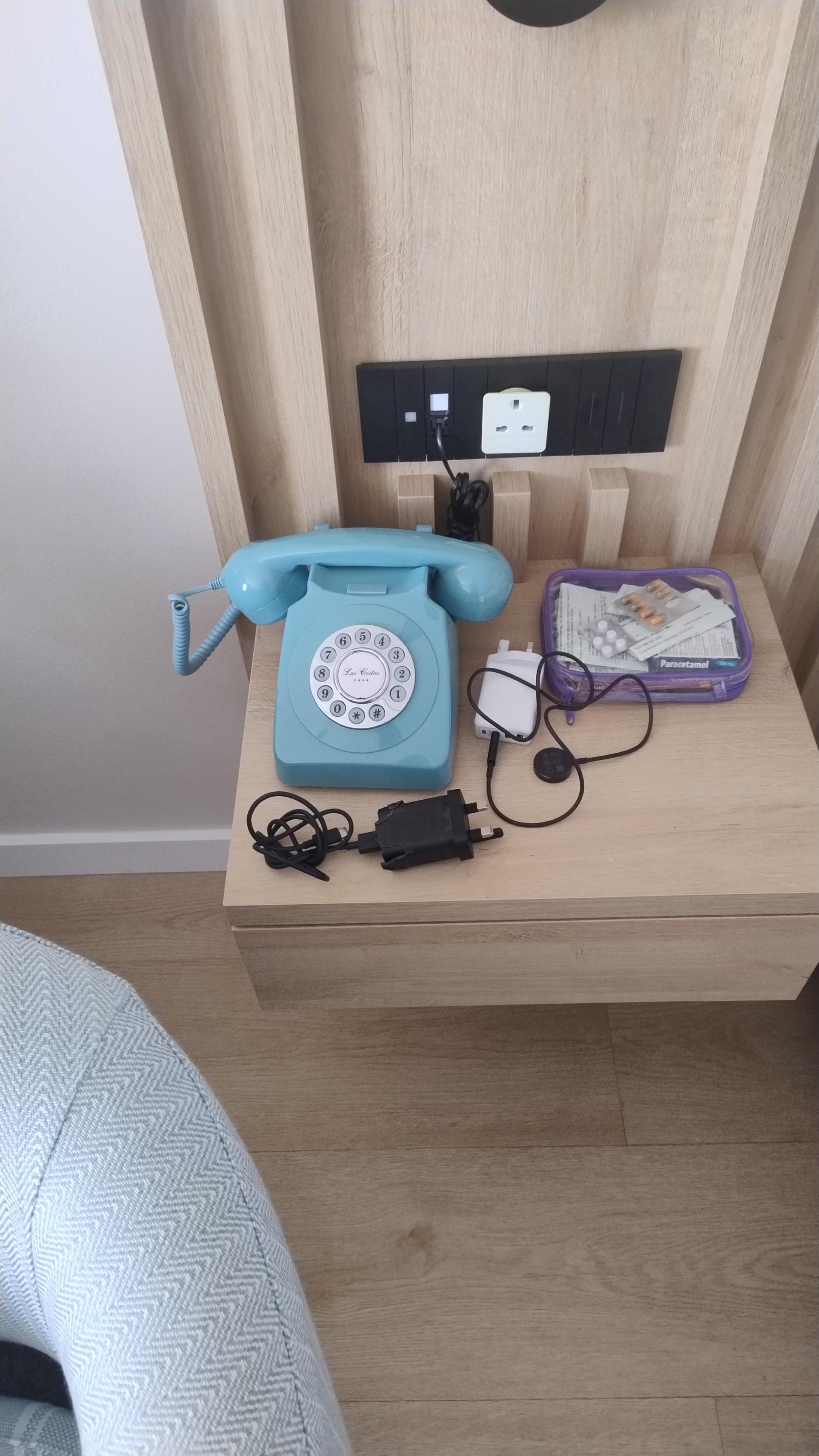 Old-fashioned phone for calling Reception. Teased the grandkids to identify what it was !