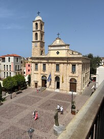 View of the square and church from our small balcony