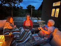 Girl talk in one of the two outdoor areas.
