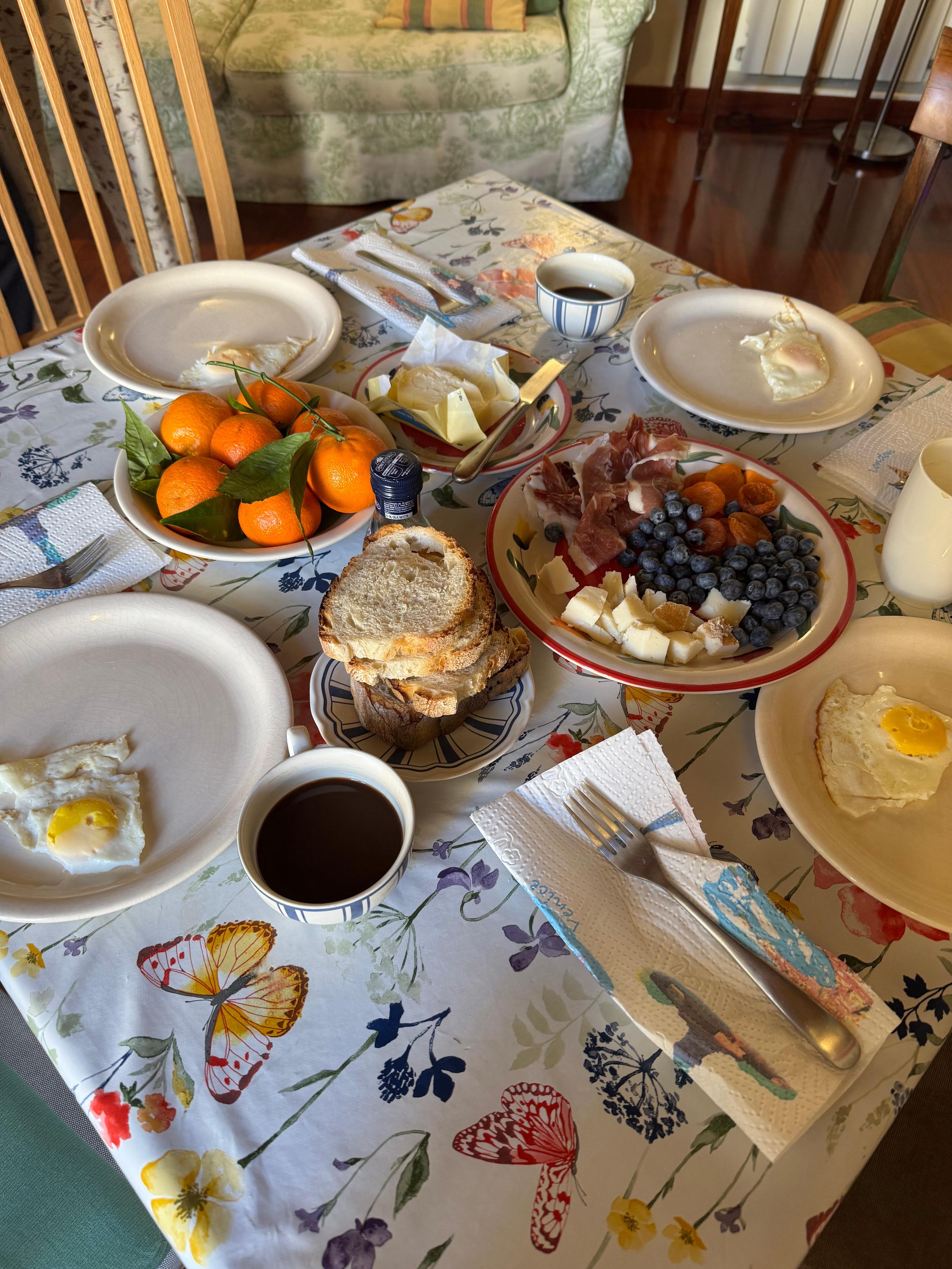 Breakfast made in the kitchen and served in the living room
