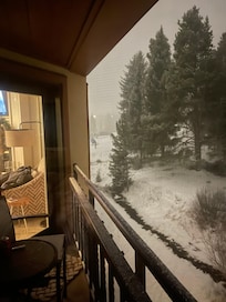 Childrenâs ski school is just past the trees.