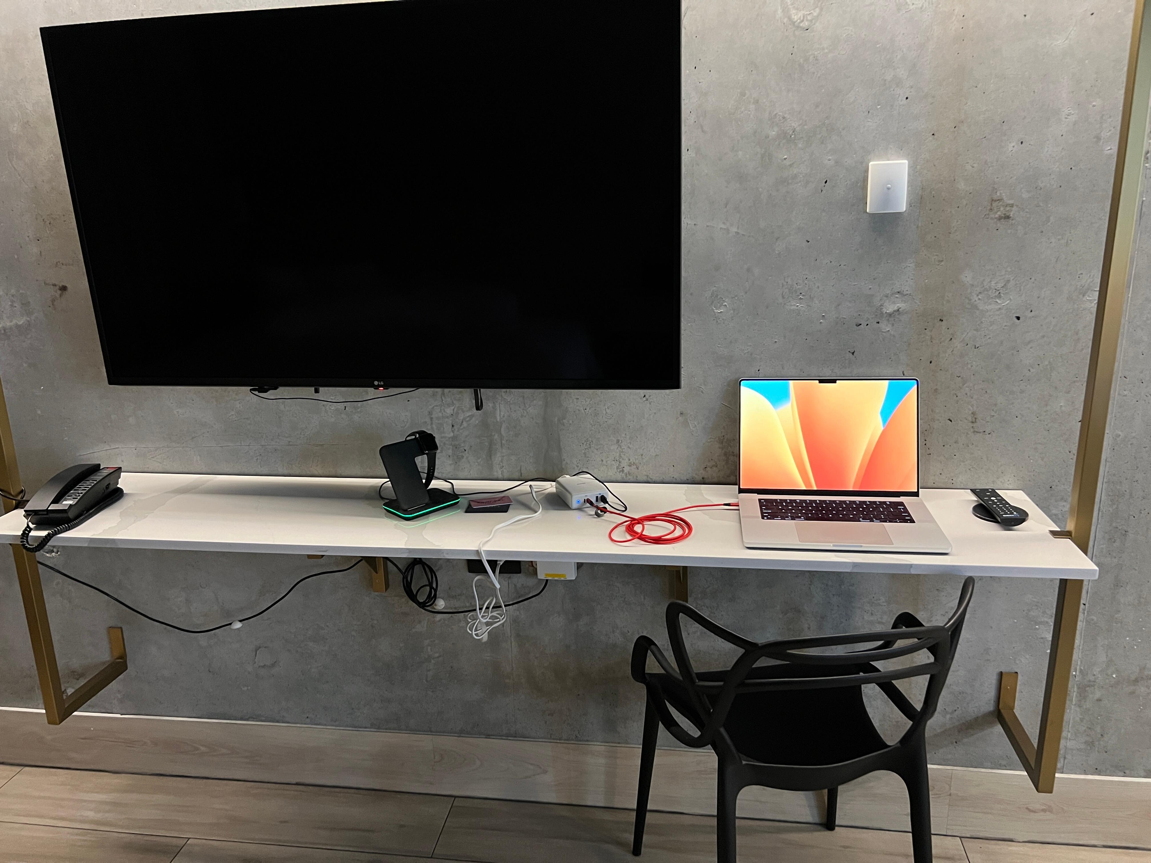 On couch looking at the "desk".