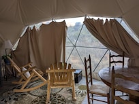 Dome interior with curtains half down