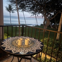 Morning coffee on the lanai - sheltered from the wind