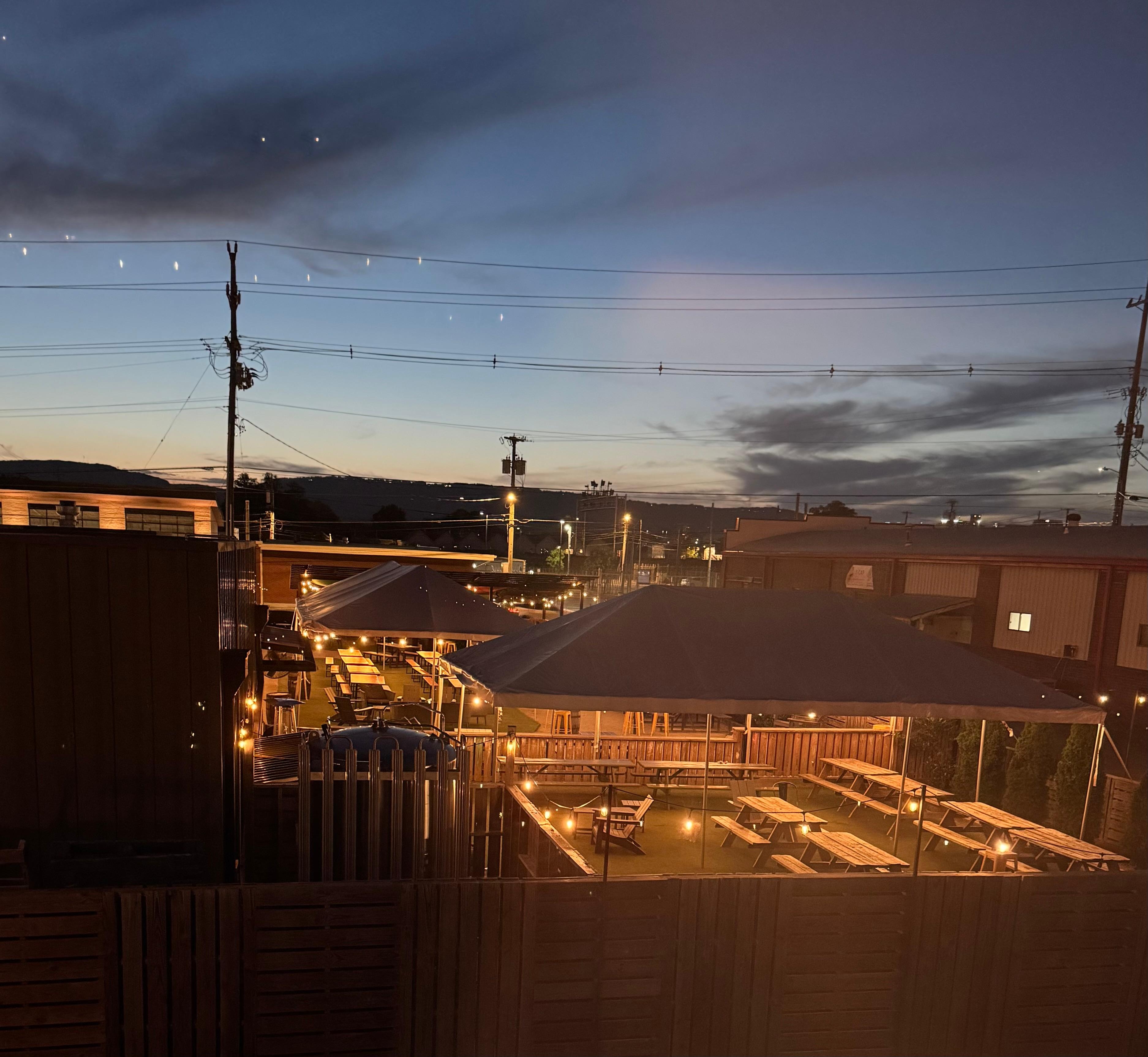 Oddstory Brewery view from top floor balcony (after hours)