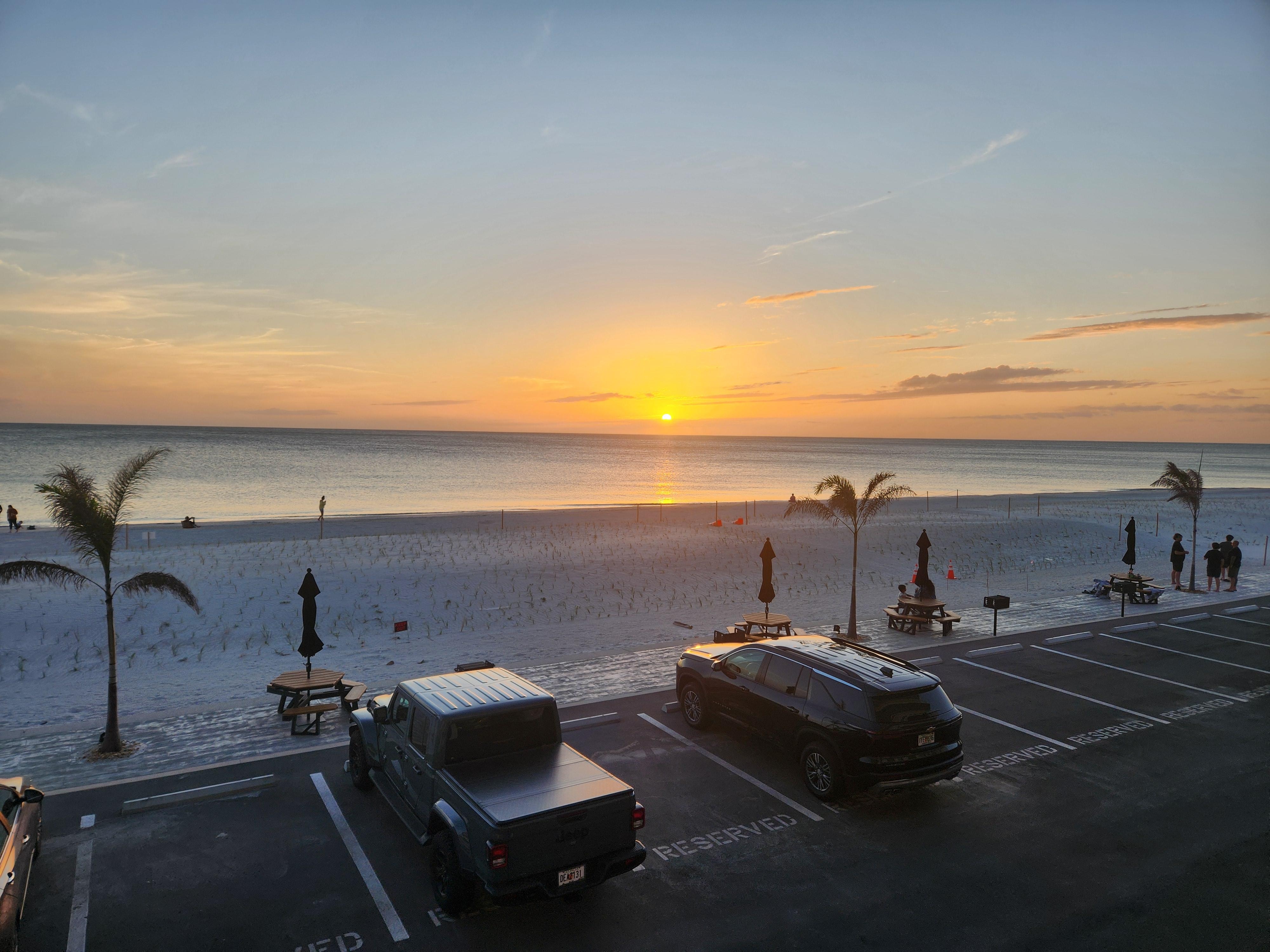 Sunset from our 2nd floor balcony.