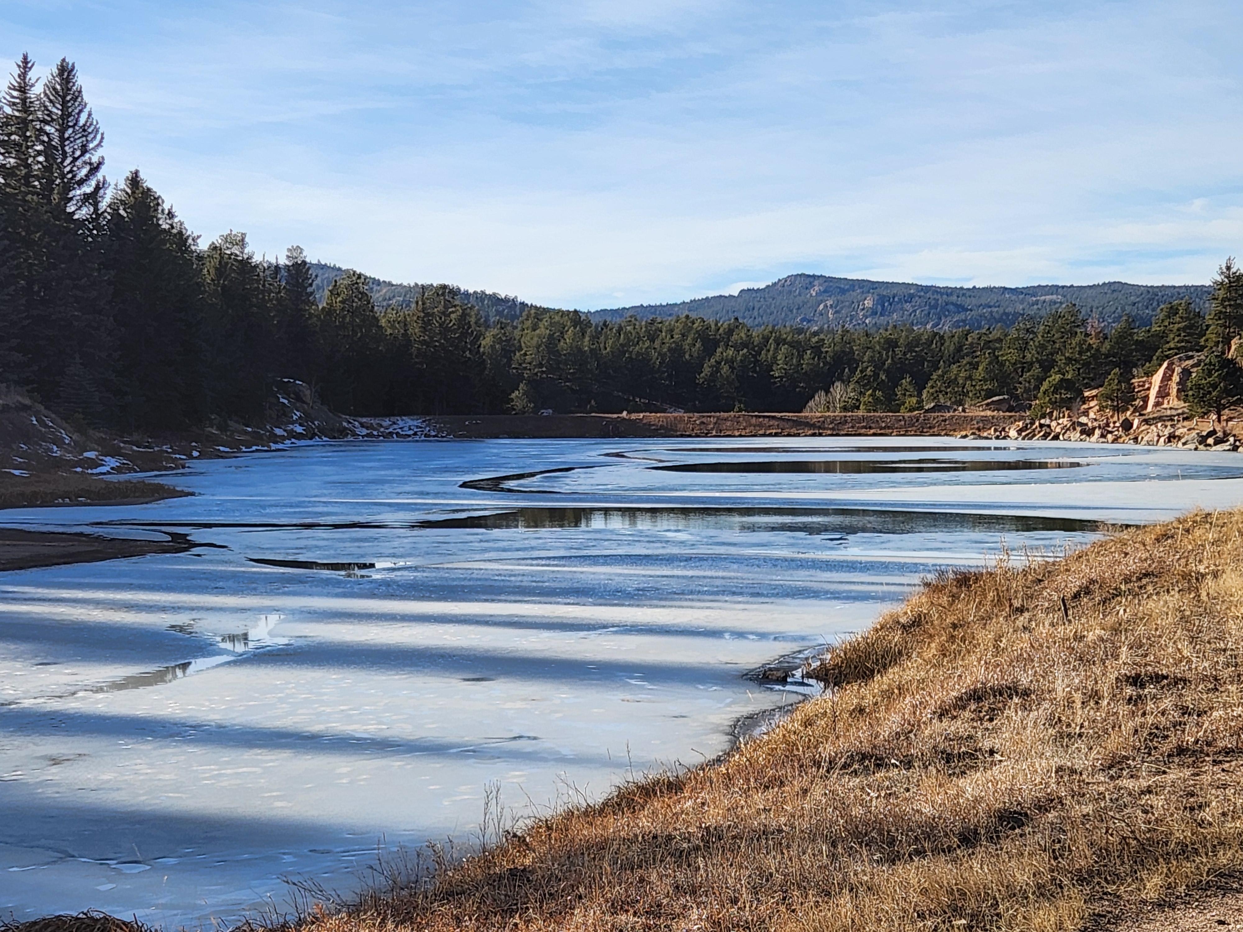 Almost completely frozen lake