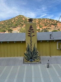 Neat artwork on someone’s roof as we walked to town.