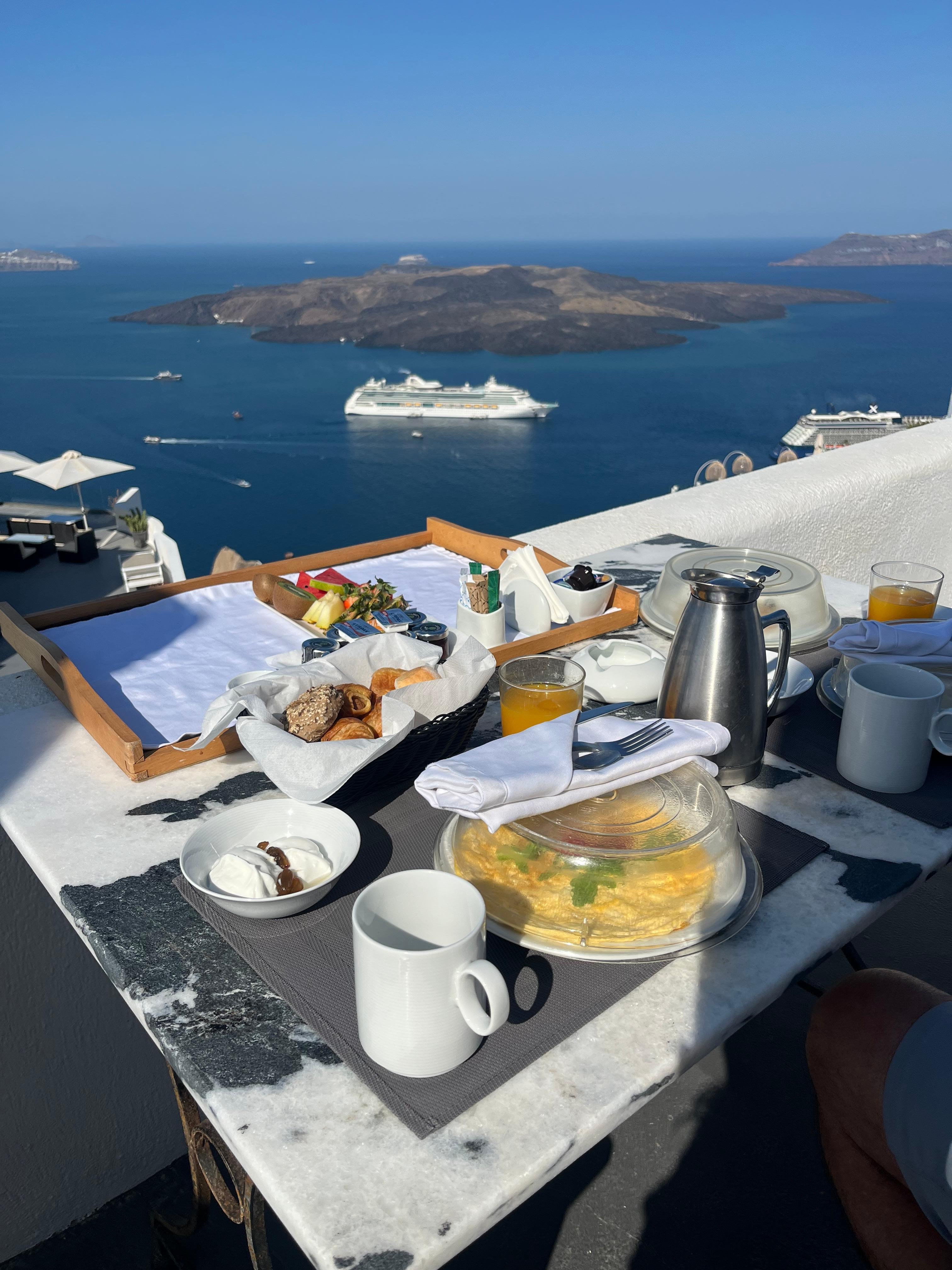 Amazing breakfast served on your veranda overlooking the Mediterranean.