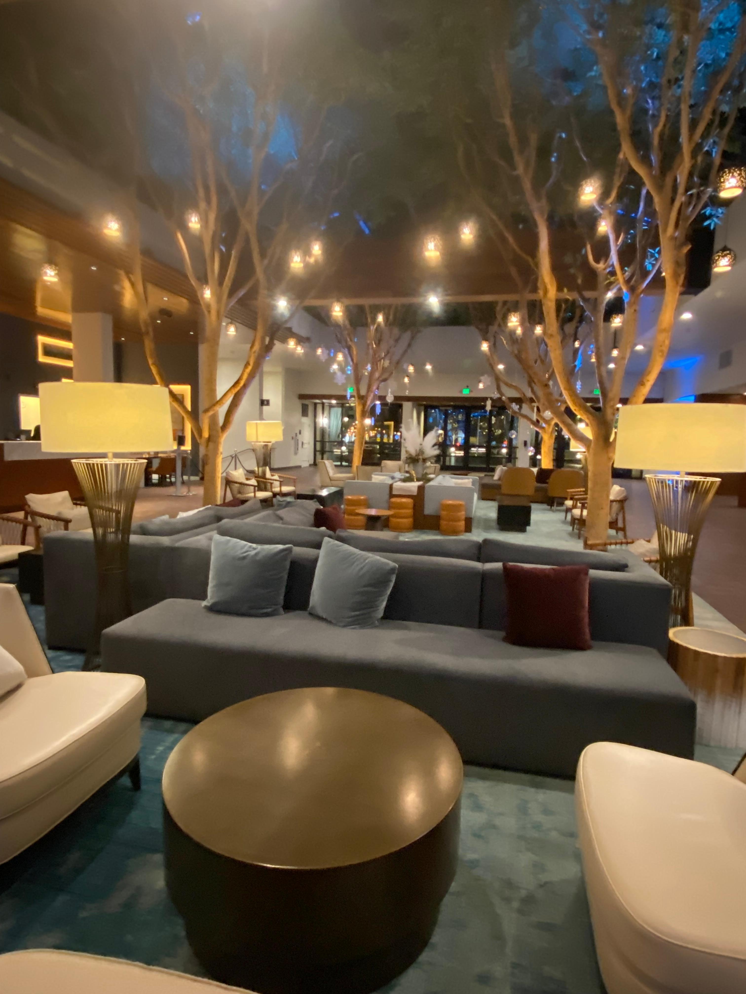 The stunning lobby festively decorated for Christmas!