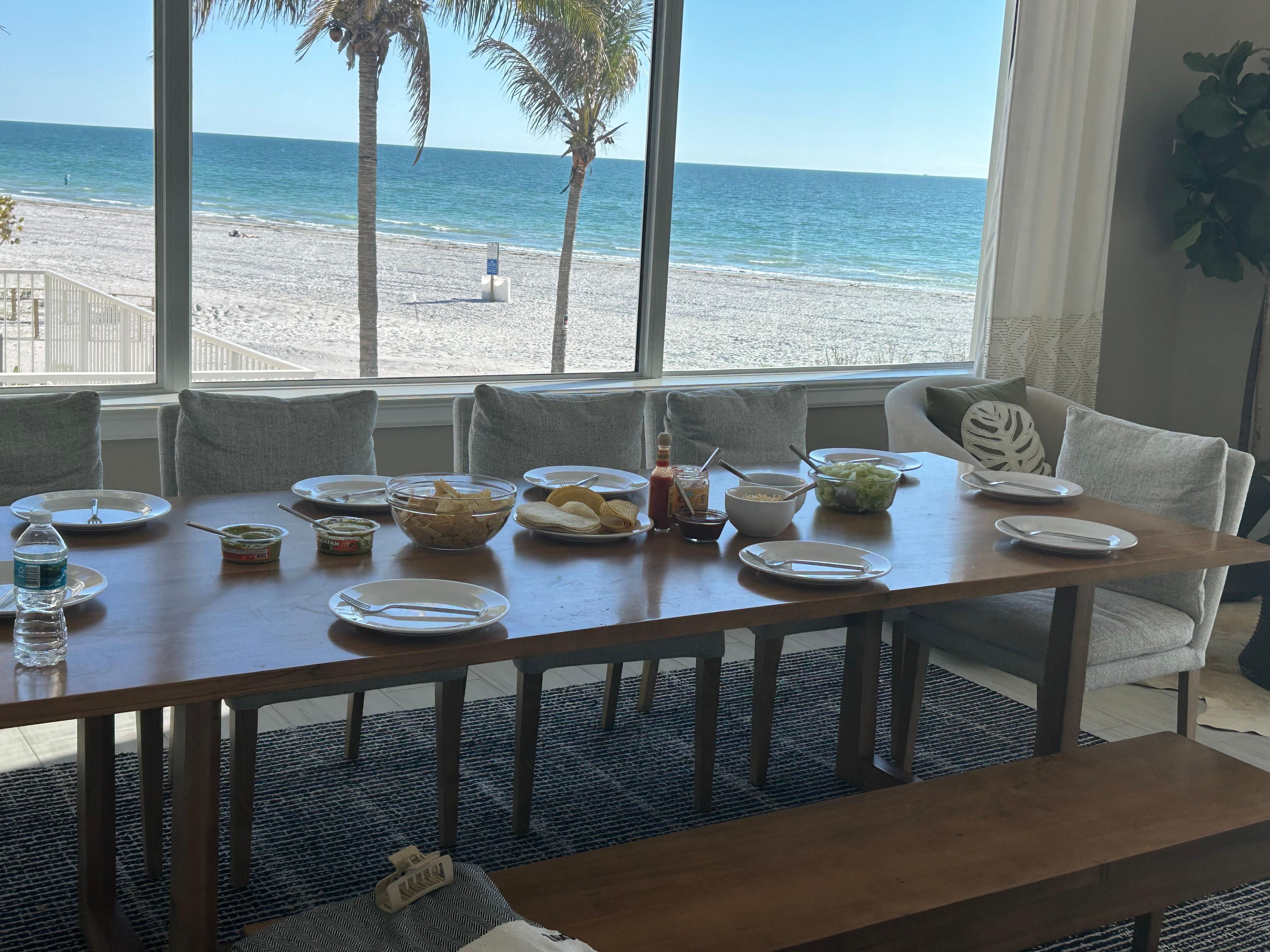 Large dinner table with fantastic views.  
