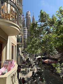 On the balcony- FamĂlia Sagrada right down the road.