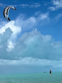 Kite boarding lessons available by her twin sons at the near by beach. Jet skis. Windsurfing. Paddling boarding.